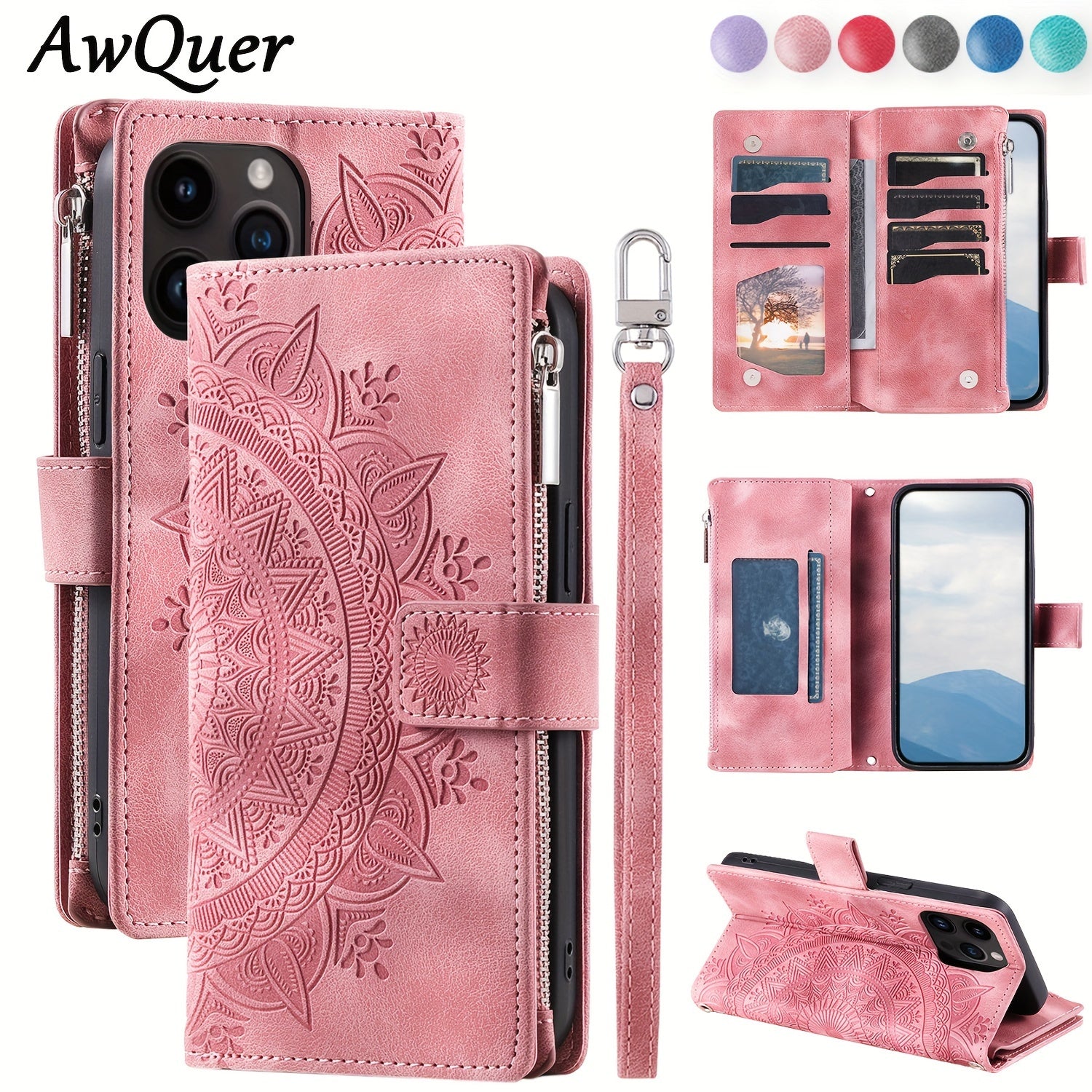 Elegant Floral PU Leather Wallet Case for iPhone Series